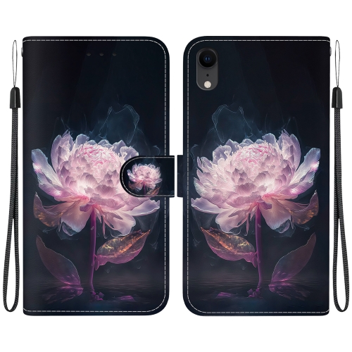 

For iPhone XR Crystal Texture Colored Drawing Leather Phone Case(Purple Peony)