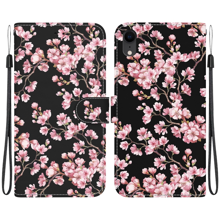 

For iPhone XR Crystal Texture Colored Drawing Leather Phone Case(Plum Bossom)