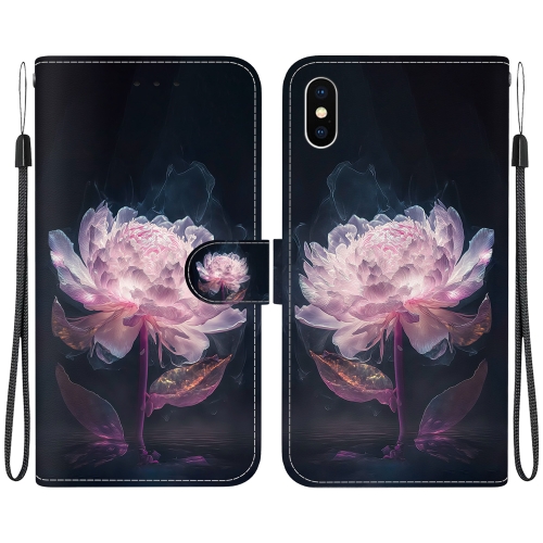 

For iPhone XS Max Crystal Texture Colored Drawing Leather Phone Case(Purple Peony)