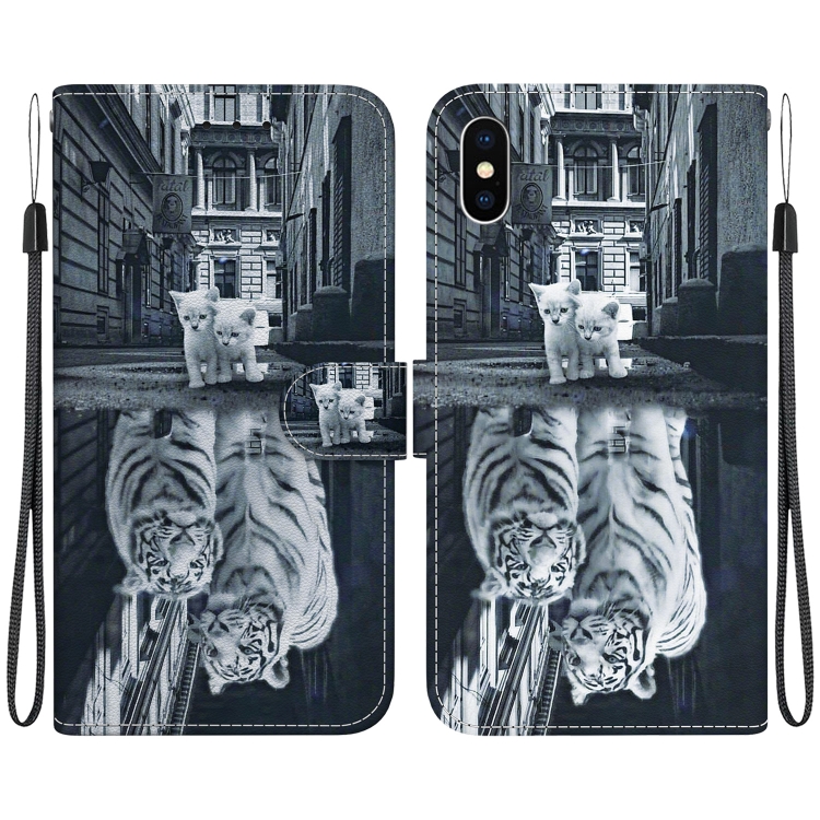 

For iPhone XS Max Crystal Texture Colored Drawing Leather Phone Case(Cat Tiger Reflection)