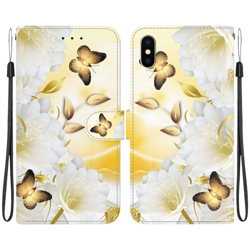 

For iPhone XS Max Crystal Texture Colored Drawing Leather Phone Case(Gold Butterfly Epiphyllum)