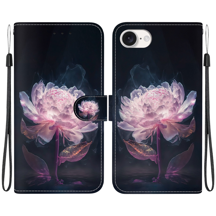 

For iPhone SE 2024 Crystal Texture Colored Drawing Leather Phone Case(Purple Peony)