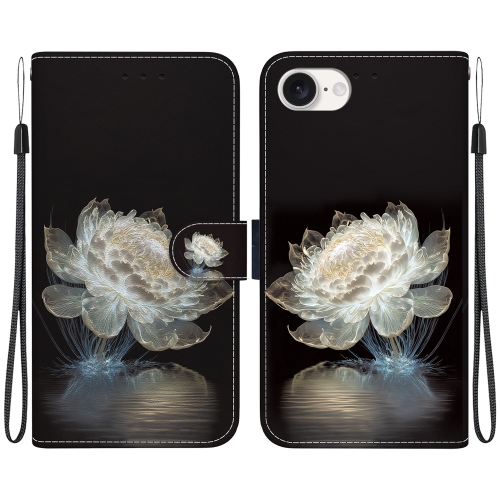 

For iPhone 16e Crystal Texture Colored Drawing Leather Phone Case(Crystal Peony)