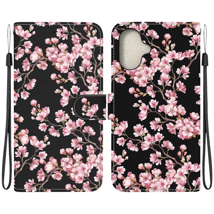 

For iPhone 16 Plus Crystal Texture Colored Drawing Leather Phone Case(Plum Bossom)