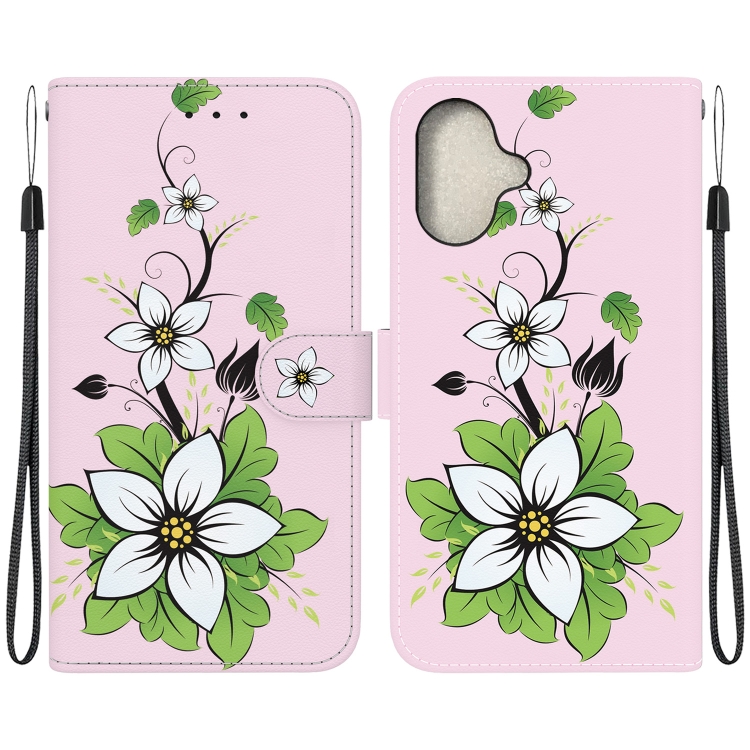 

For iPhone 16 Plus Crystal Texture Colored Drawing Leather Phone Case(Lily)