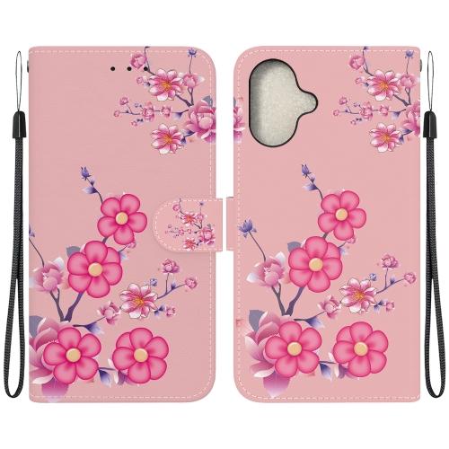 

For iPhone 16 Plus Crystal Texture Colored Drawing Leather Phone Case(Cherry Blossoms)