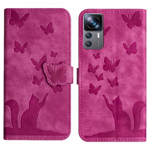 

For Xiaomi 12T / 12T Pro Butterfly Cat Embossing Flip Leather Phone Case(Pink)