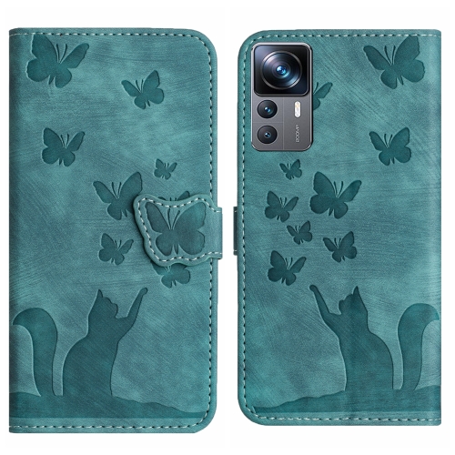 

For Xiaomi 12T / 12T Pro Butterfly Cat Embossing Flip Leather Phone Case(Wathet)