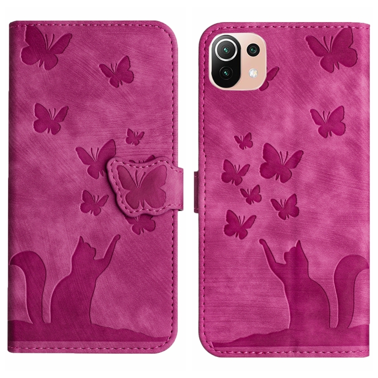 

For Xiaomi Mi 11 Lite Butterfly Cat Embossing Flip Leather Phone Case(Pink)