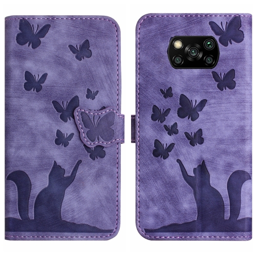 

For Xiaomi Poco X3 / X3 NFC / X3 Pro Butterfly Cat Embossing Flip Leather Phone Case(Purple)