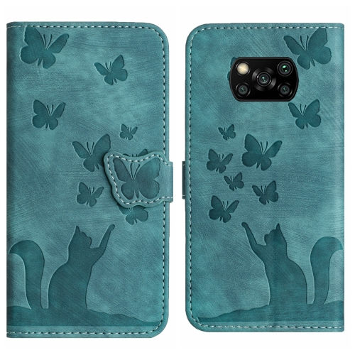 

For Xiaomi Poco X3 / X3 NFC / X3 Pro Butterfly Cat Embossing Flip Leather Phone Case(Wathet)