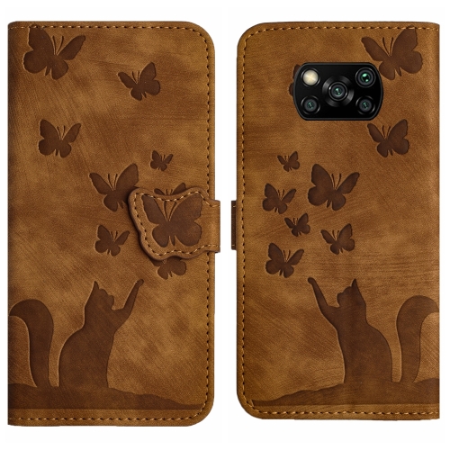 

For Xiaomi Poco X3 / X3 NFC / X3 Pro Butterfly Cat Embossing Flip Leather Phone Case(Brown)
