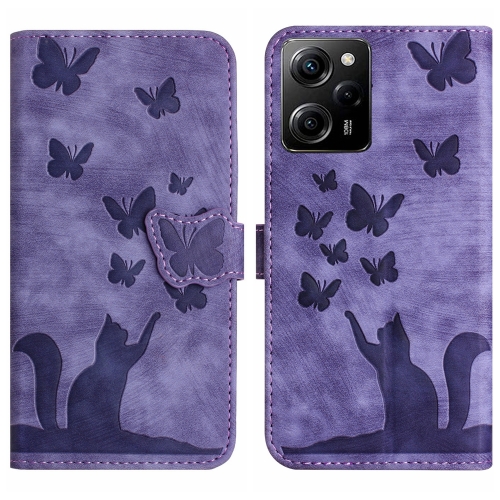 

For Xiaomi Poco X5 Pro / Redmi Note 12 Pro 5G Butterfly Cat Embossing Flip Leather Phone Case(Purple)