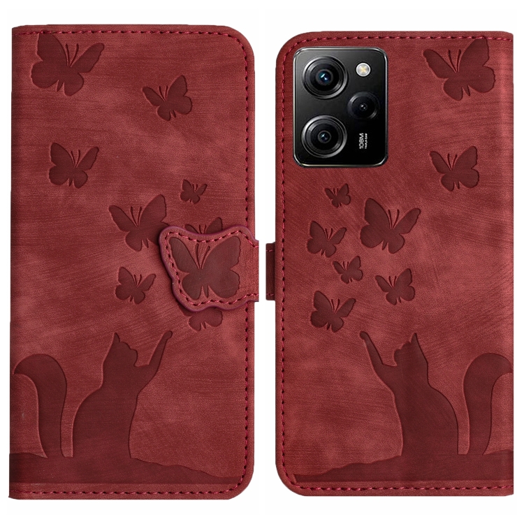 

For Xiaomi Poco X5 Pro / Redmi Note 12 Pro 5G Butterfly Cat Embossing Flip Leather Phone Case(Red)