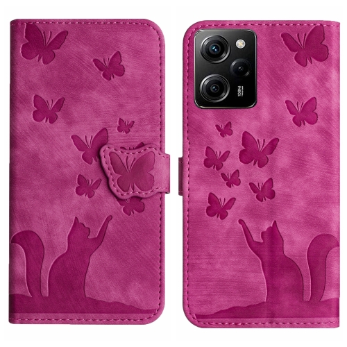 

For Xiaomi Poco X5 Pro / Redmi Note 12 Pro 5G Butterfly Cat Embossing Flip Leather Phone Case(Pink)