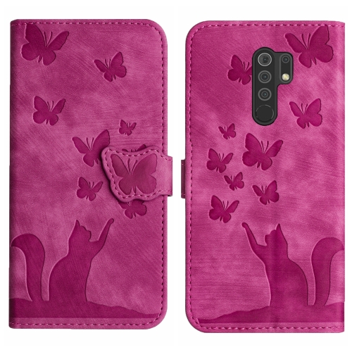 

For Xiaomi Redmi 9 Butterfly Cat Embossing Flip Leather Phone Case(Pink)