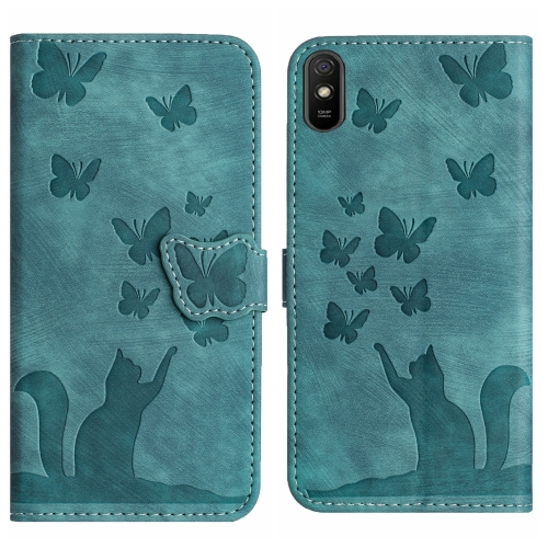 

For Xiaomi Redmi 9A Butterfly Cat Embossing Flip Leather Phone Case(Wathet)