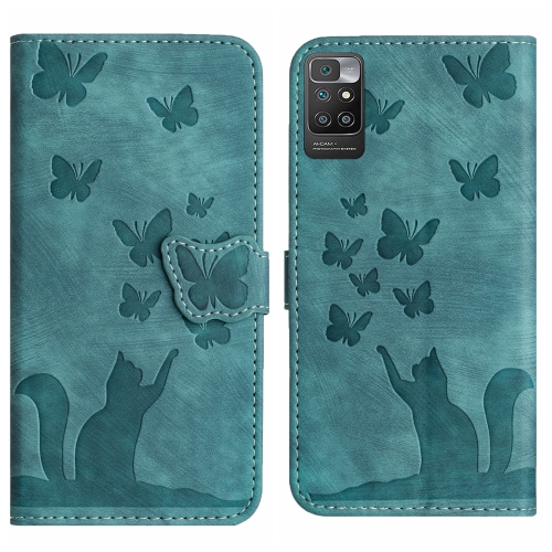 For Xiaomi Redmi 10 Butterfly Cat Embossing Flip Leather Phone Case(Wathet)