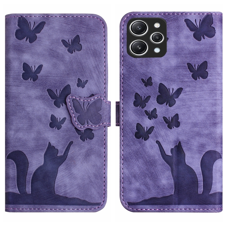 

For Xiaomi Redmi 12 4G Butterfly Cat Embossing Flip Leather Phone Case(Purple)