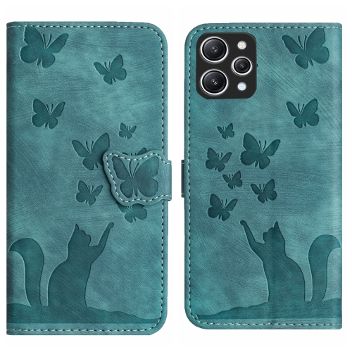 

For Xiaomi Redmi 12 4G Butterfly Cat Embossing Flip Leather Phone Case(Wathet)