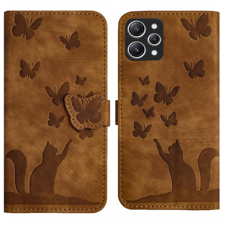 

For Xiaomi Redmi 12 4G Butterfly Cat Embossing Flip Leather Phone Case(Brown)