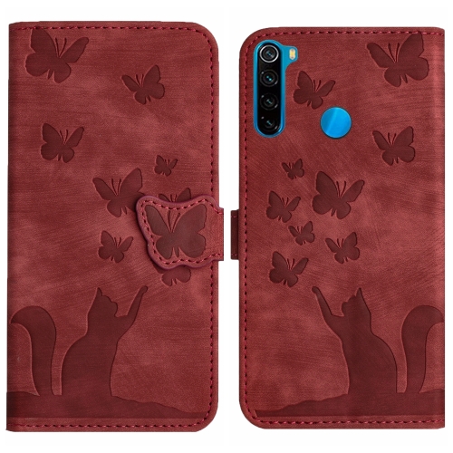 

For Xiaomi Redmi Note 8 Butterfly Cat Embossing Flip Leather Phone Case(Red)