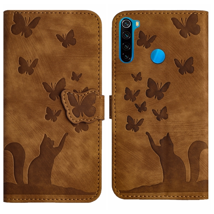

For Xiaomi Redmi Note 8 Butterfly Cat Embossing Flip Leather Phone Case(Brown)