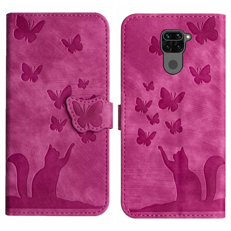 

For Xiaomi Redmi Note 9 Butterfly Cat Embossing Flip Leather Phone Case(Pink)
