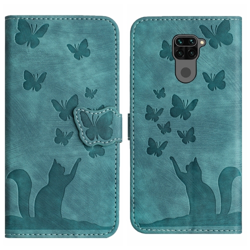 

For Xiaomi Redmi Note 9 Butterfly Cat Embossing Flip Leather Phone Case(Wathet)