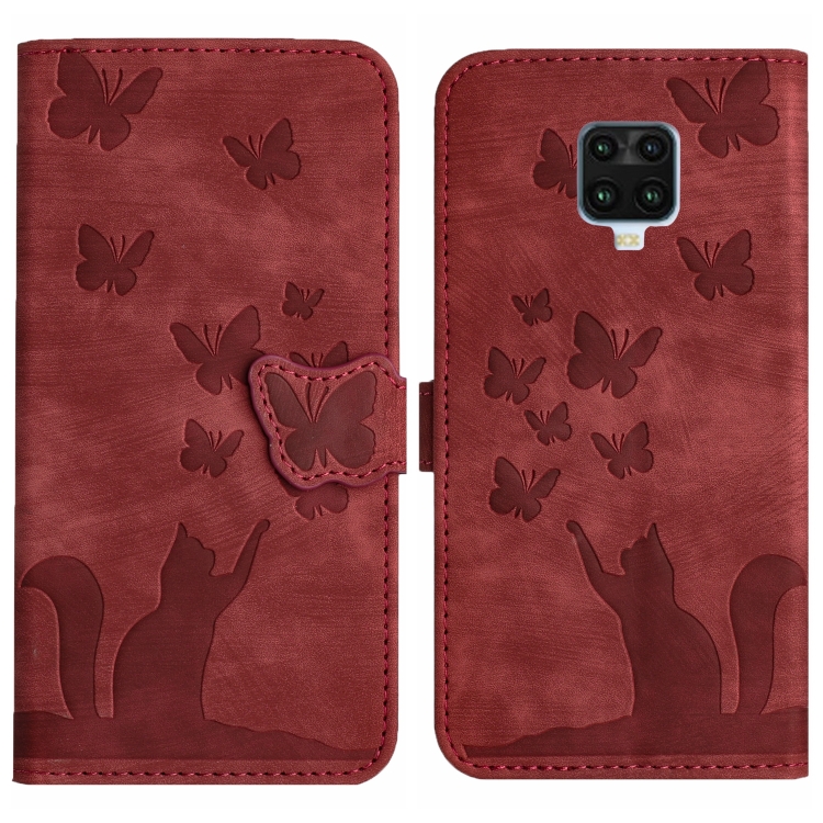 

For Xiaomi Redmi Note 9 Pro Butterfly Cat Embossing Flip Leather Phone Case(Red)