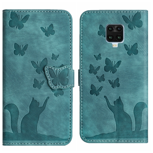 

For Xiaomi Redmi Note 9 Pro Butterfly Cat Embossing Flip Leather Phone Case(Wathet)