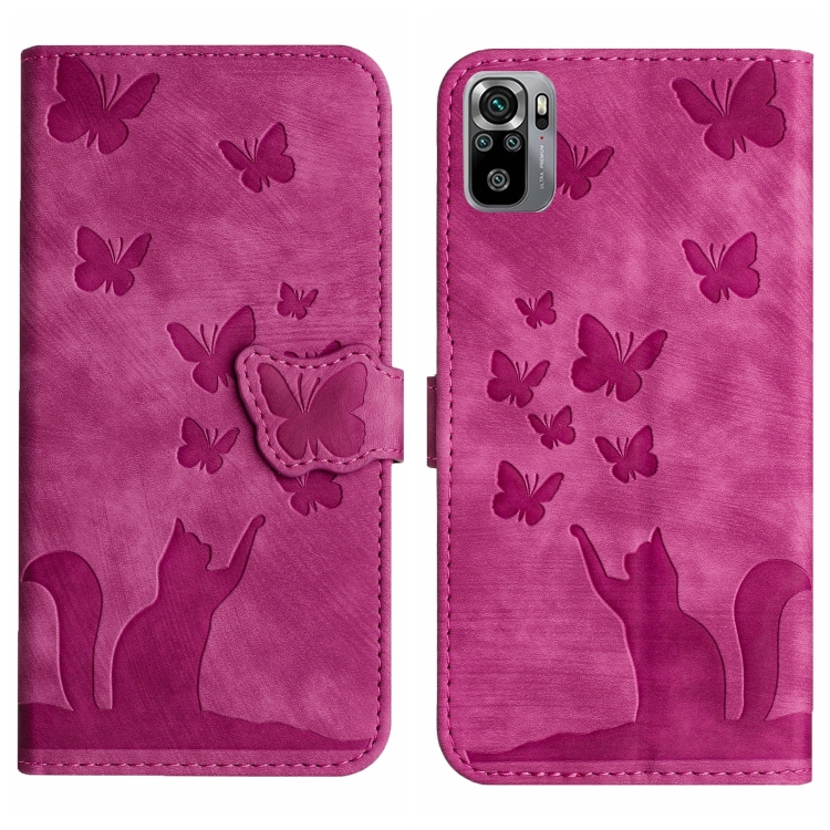 

For Xiaomi Redmi Note 10 / 10S Butterfly Cat Embossing Flip Leather Phone Case(Pink)