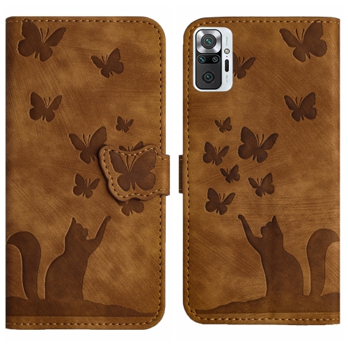 

For Xiaomi Redmi Note 10 Pro Butterfly Cat Embossing Flip Leather Phone Case(Brown)