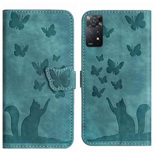 

For Xiaomi Redmi Note 11 Pro 4G/5G Global Butterfly Cat Embossing Flip Leather Phone Case(Wathet)