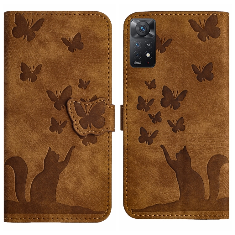 

For Xiaomi Redmi Note 11 Pro 4G/5G Global Butterfly Cat Embossing Flip Leather Phone Case(Brown)
