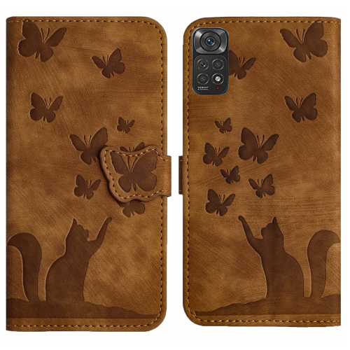 

For Xiaomi Redmi Note 11/Note 12S 4G Global Butterfly Cat Embossing Flip Leather Phone Case(Brown)