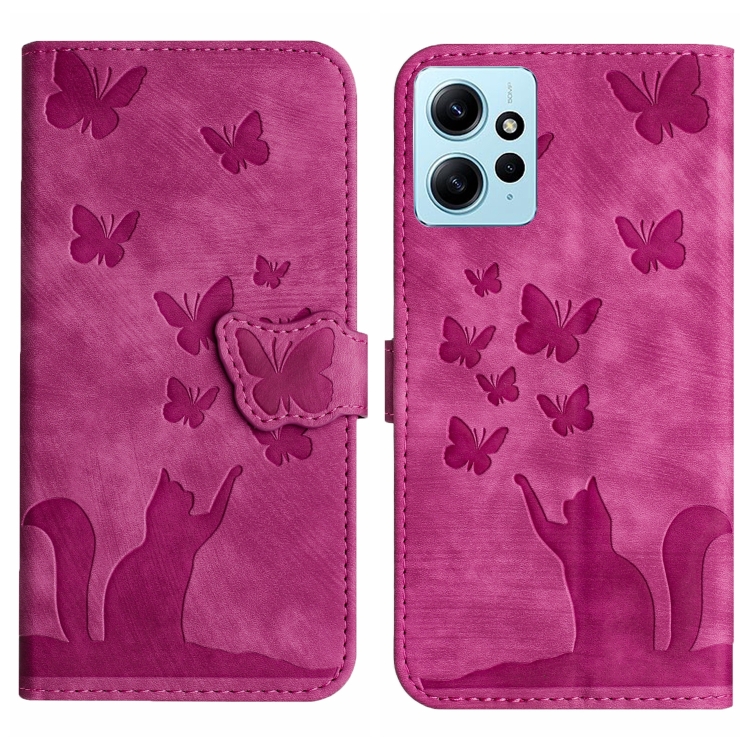 

For Xiaomi Redmi Note 12 4G Global Butterfly Cat Embossing Flip Leather Phone Case(Pink)