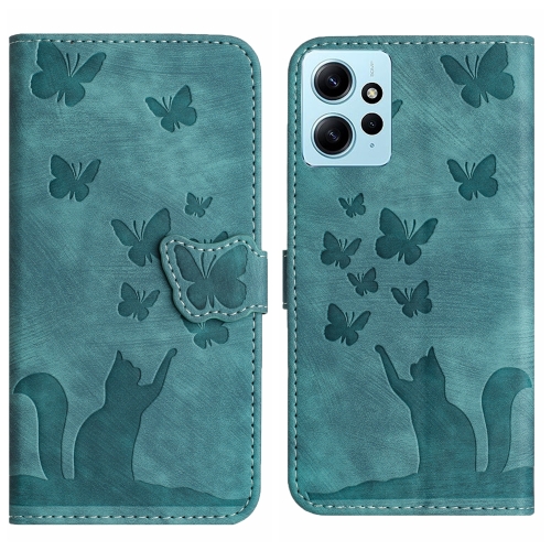 

For Xiaomi Redmi Note 12 4G Global Butterfly Cat Embossing Flip Leather Phone Case(Wathet)