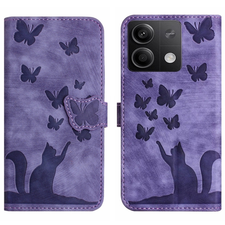 

For Xiaomi Redmi Note 13 5G Butterfly Cat Embossing Flip Leather Phone Case(Purple)
