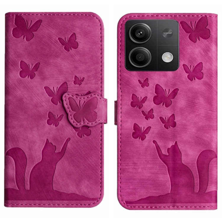 

For Xiaomi Redmi Note 13 5G Butterfly Cat Embossing Flip Leather Phone Case(Pink)