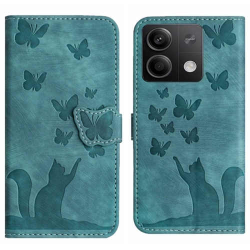 

For Xiaomi Redmi Note 13 5G Butterfly Cat Embossing Flip Leather Phone Case(Wathet)