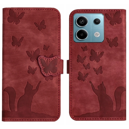 

For Xiaomi Redmi Note 13 Pro 5G Butterfly Cat Embossing Flip Leather Phone Case(Red)