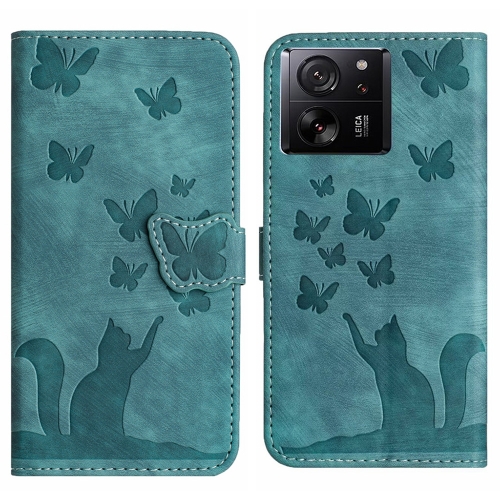 

For Xiaomi 13T / 13T Pro 5G Butterfly Cat Embossing Flip Leather Phone Case(Wathet)