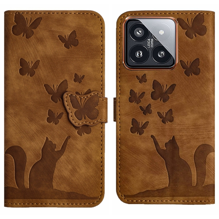 

For Xiaomi 14 Butterfly Cat Embossing Flip Leather Phone Case(Brown)