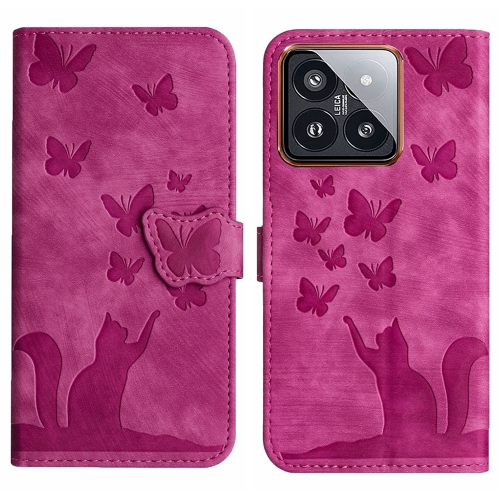 

For Xiaomi 14 Pro Butterfly Cat Embossing Flip Leather Phone Case(Pink)