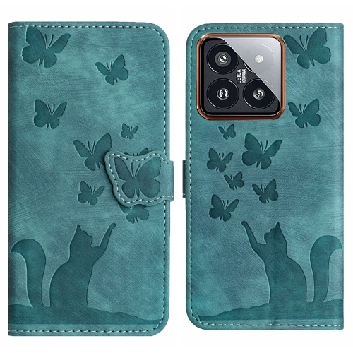 

For Xiaomi 14 Pro Butterfly Cat Embossing Flip Leather Phone Case(Wathet)