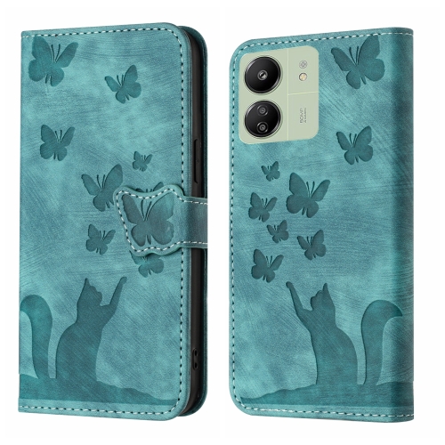 

For Xiaomi Redmi 13C / POCO C65 Butterfly Cat Embossing Flip Leather Phone Case(Wathet)