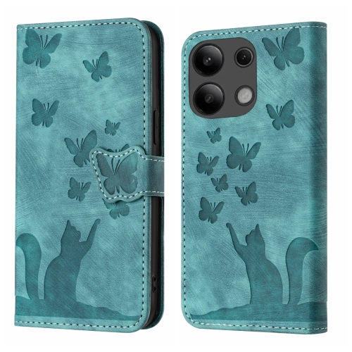 

For Xiaomi Redmi Note 13 4G Butterfly Cat Embossing Flip Leather Phone Case(Wathet)