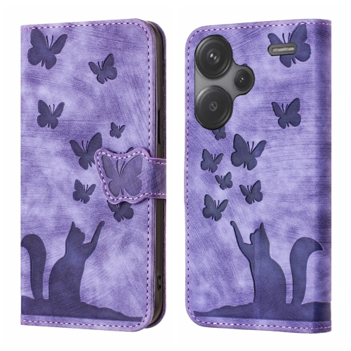 

For Xiaomi Redmi Note 13 Pro+ 5G Butterfly Cat Embossing Flip Leather Phone Case(Purple)