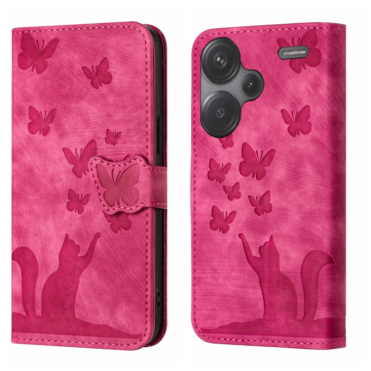

For Xiaomi Redmi Note 13 Pro+ 5G Butterfly Cat Embossing Flip Leather Phone Case(Pink)